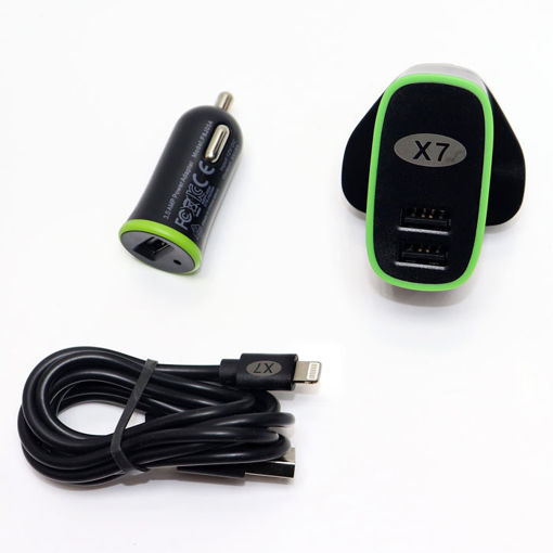 Picture of HOME CHARGER IPHONE  2USB+CAR CHARGER 3.4A BL X7